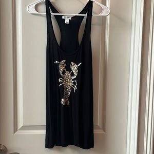 Old Navy Black and Gold Sequin Graphic Tank Top